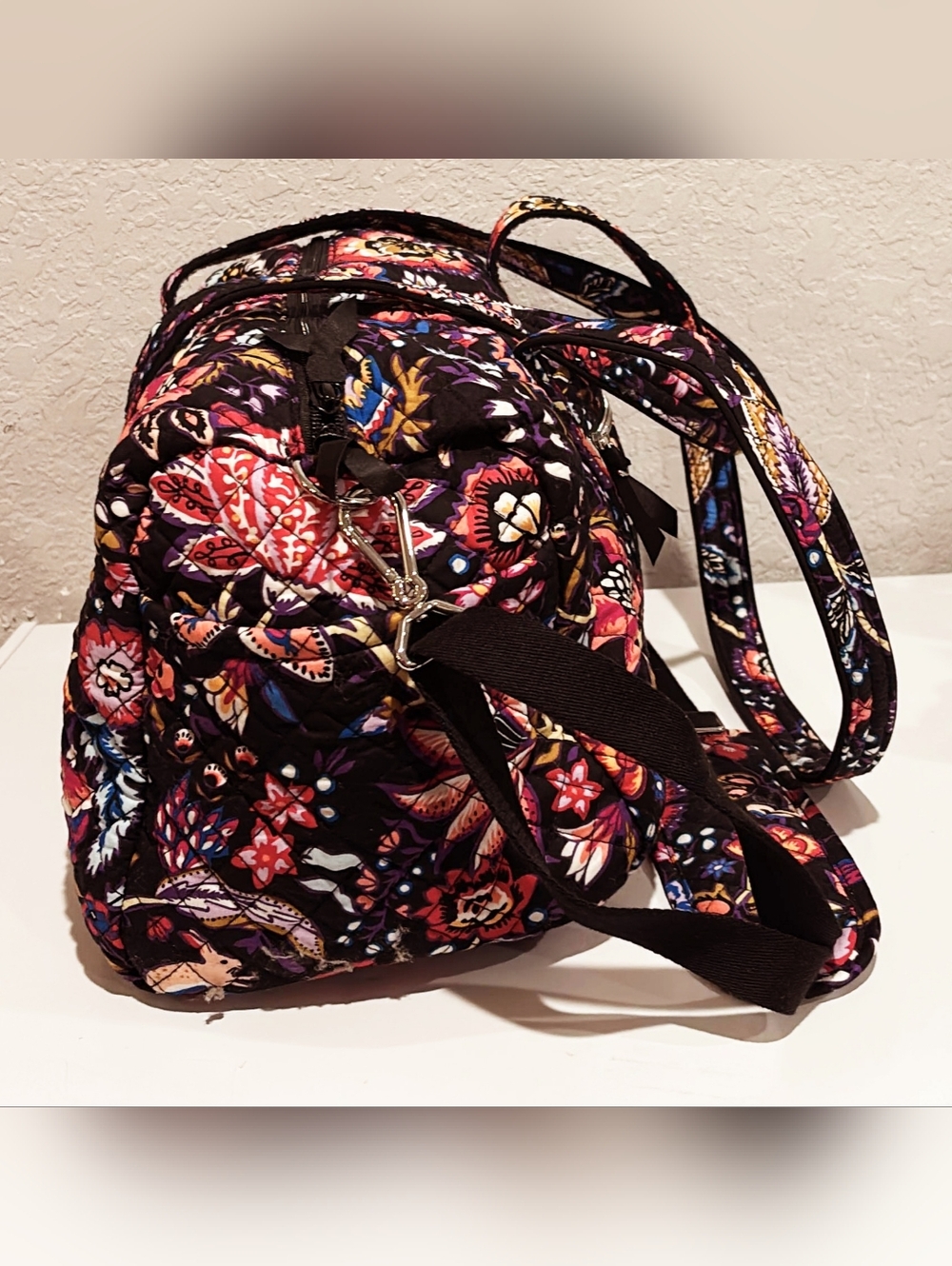 Vera Bradley Black Floral Quilted Duffel Bag - Picture 3 of 10